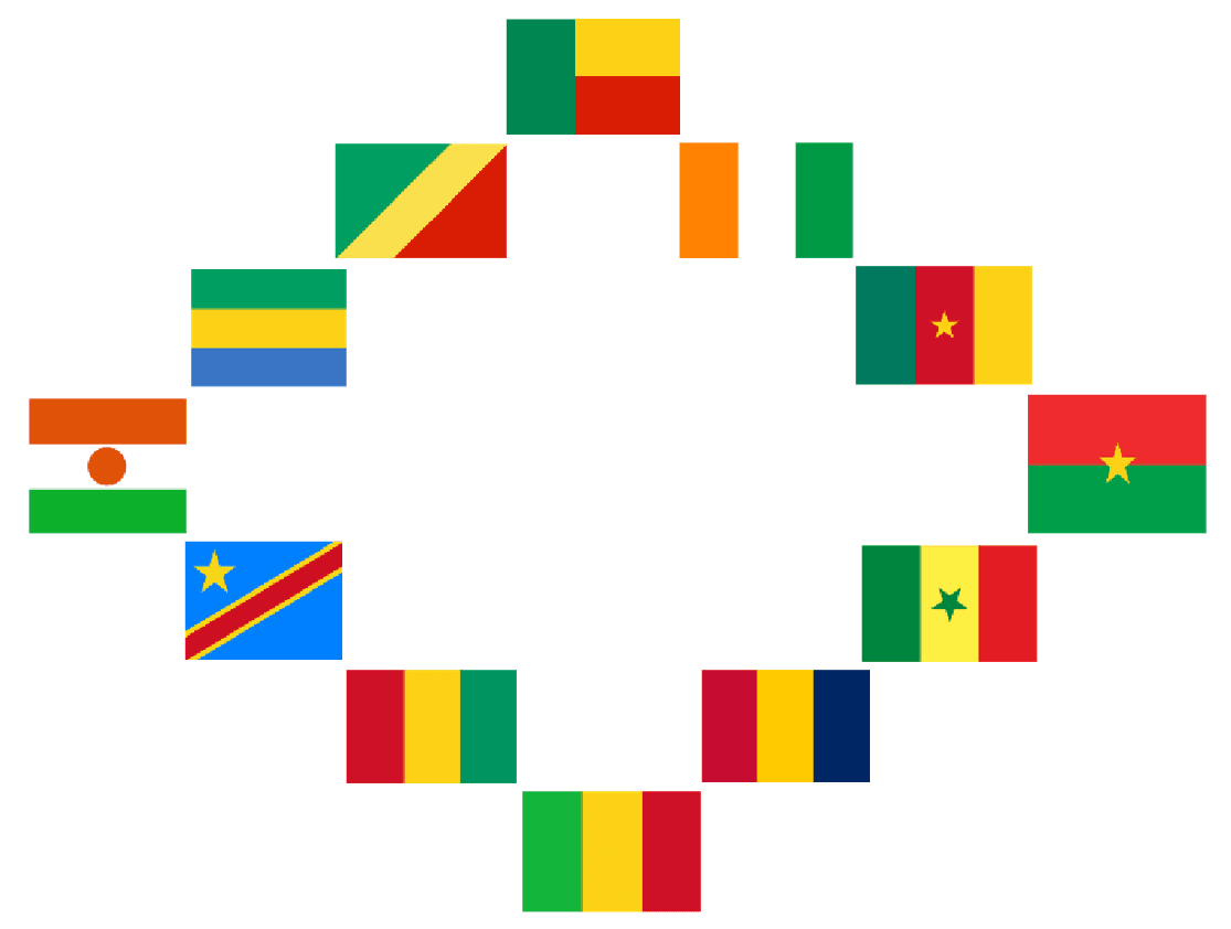 Drapeaux des pays d'Afrique francophone membres de la CJAF-LR